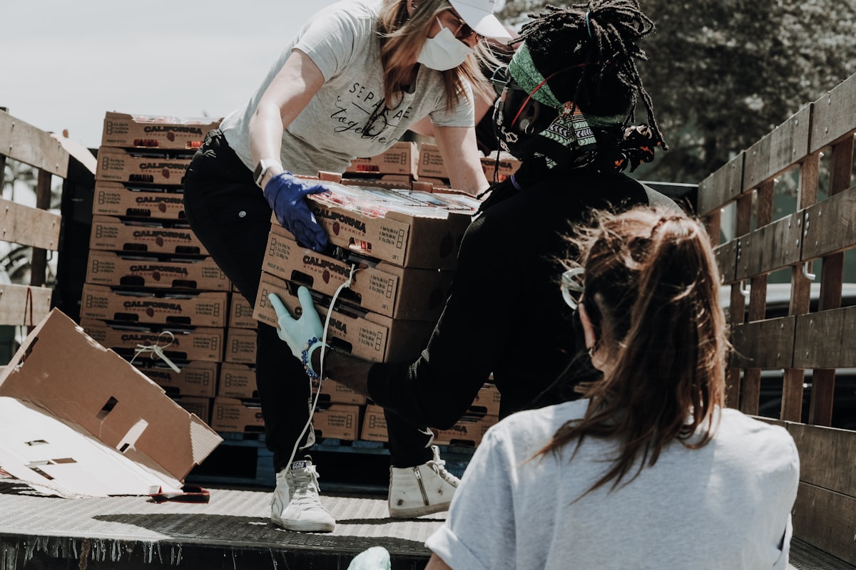 Volunteers collecting food donations
